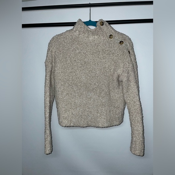 Ms.Maggie Oatmeal Colored Knit Turtleneck Sweater with Button Details - Picture 1 of 3